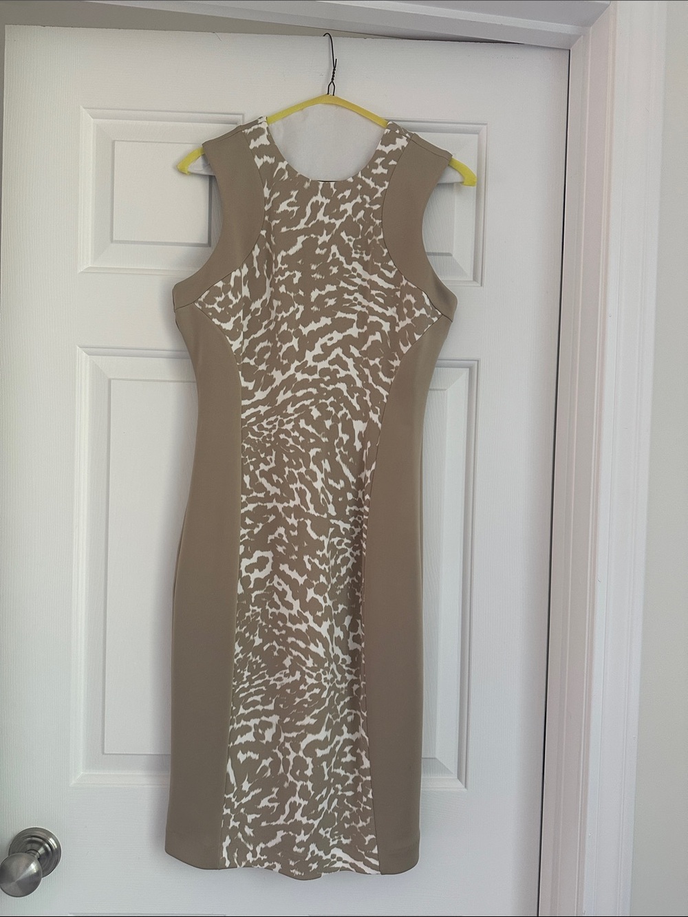 Calvin Klein Taupe and Cream Panelled Sheath Dress
